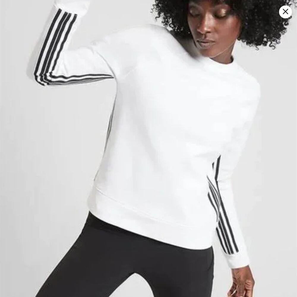 Athleta 24/7 Striped Crew Sweatshirt - White Black Stripe - Size xs